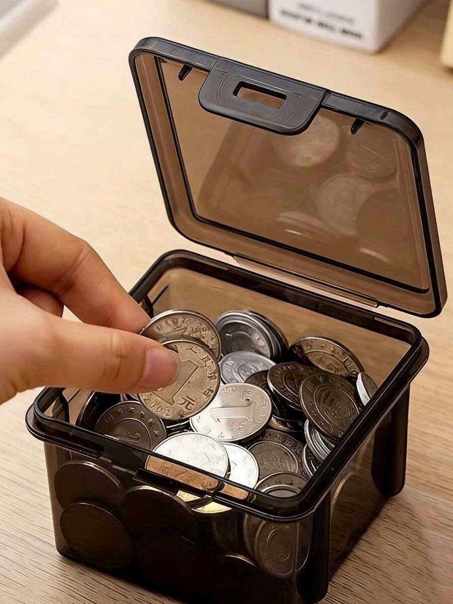 1个耐用PP材质大容量方形硬币和现金收纳盒 | 防尘储物盒 - 查看 1
