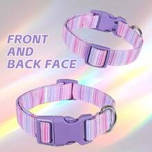 Pastel Rainbow Dog Collar - Adjustable Pink Purple Blue Stripe Pet Collar With Matching Purple Buckle & Silver D-Ring - Watercolor Puppy Neckband For Small Medium Dogs - Mixed color - View 6