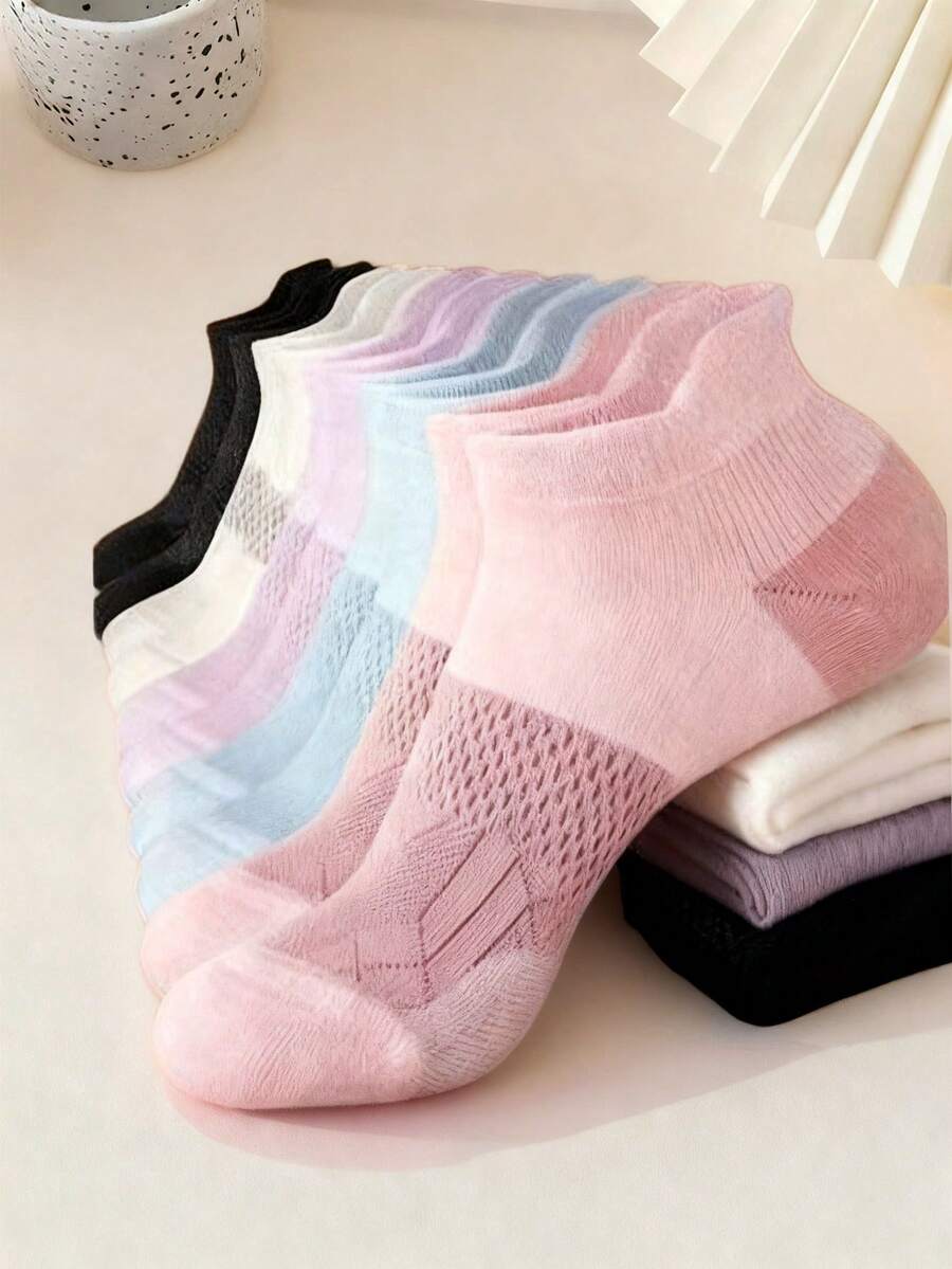 5 Pares de Meias Esportivas Tornozelo Femininas - Absorção de Choque Reforçada, Meias Casuais de Corte Baixo para Corrida, Adequadas para Todas as Estações