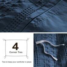 PHF - Juego de funda nórdica de jacquard de algodón 3 piezas funda de edredón y fundas de almohada textura bohemia estampado geométrico 229 x 234 cm Queen azul marino - Azul Marino - Ver 5