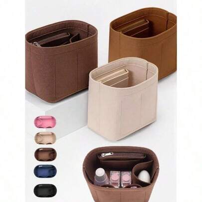 Bolsa interior de fieltro versátil para almacenamiento, bolsa de cubo de agua de varios colores opcionales (cierre de cremallera al azar), útiles y artículos esenciales para volver a la escuela