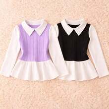 Girls' Long-Sleeved Blouse,  For Bloggers, Cold Weather, Winter / Long-Sleeved Blouse - BLACK/LILAC - 2-pIECE KIT - View 2