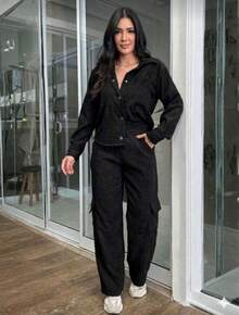 Women's Chic Velvet Winter Set - Negro - Ver 3
