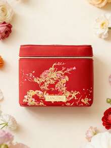 2024年龍年 Lancôme 化妝包，金色龍刺繡圖案，防水內裡，耐用拉鍊開合，大容量多隔層收納，加固手柄，適合旅行功能性收納 - 紅色 - 查看 10