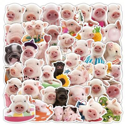50 miếng dán hình heo hồng, hình heo dễ thương để tự làm sổ lưu niệm, decal chống thấm nước cho ốp điện thoại, hình dán trang trí graffiti ngộ nghĩnh, đồ dùng làm sổ lưu niệm Kindle, hình dán laptop.