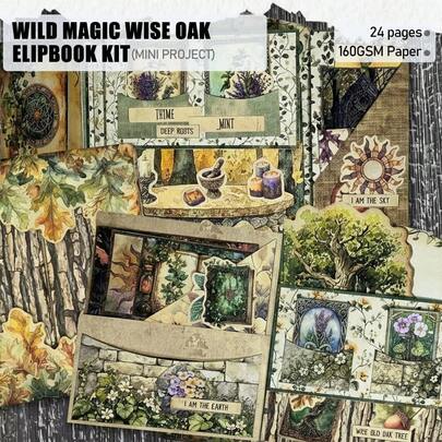 Bộ dụng cụ làm sổ lưu niệm Wild Magic Wise Oak Folio Celtic Junk Journal, Bộ dụng cụ làm sổ lưu niệm dạng tập, Bộ dụng cụ làm sổ lưu niệm thủ công, Quà tặng sổ lưu niệm, Vật tư làm sổ lưu niệm, Trang trí sổ lưu niệm, Trang trí sổ nhật ký, Trang trí dự án thủ công mỹ nghệ