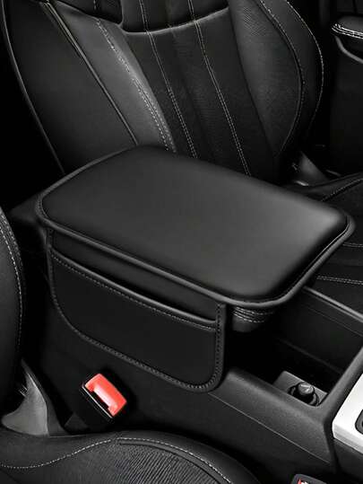 通用汽车扶手垫带储物袋 – 扶手箱增高器，记忆海绵坐垫，防滑硅胶底座，仿皮PU面料 – 长途驾驶的理想之选，手机支架，适用于所有车型的多功能收纳垫（2026新款）