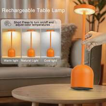 1pc LED Desk Lamp, Portable 1200mAh Rechargeable Lighting, Touch Control Outdoor Lighting Suitable For Dining Room, Patio, Bedroom And Outdoor Use, 3 Adjustable Light Colors - Orange - Multicolor - View 4