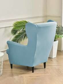 1pc Milk Silk Fabric Thickened Elastic Waterproof Dustproof Tiger Stool Cover, Anti-Scratch, Single Seat Sofa Slipcover, American Style High Back Tiger Chair Cover - Dusty Blue - View 3