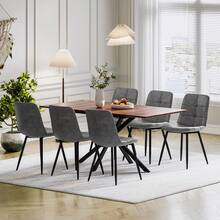 Wood Grain Table + 6 Gray PU Chairs