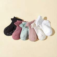 6 Pairs Baby Girls' Lace Trim Colorful Striped Mid-Calf Princess Socks, Spring/Summer/Autumn - Multicolor - View 2