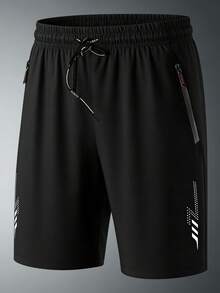 1pc Plus Size Men's Summer Boyfriend Style Running, Fitness, Cycling, Outdoor, Hiking, Exercise Shorts - Black - View 2