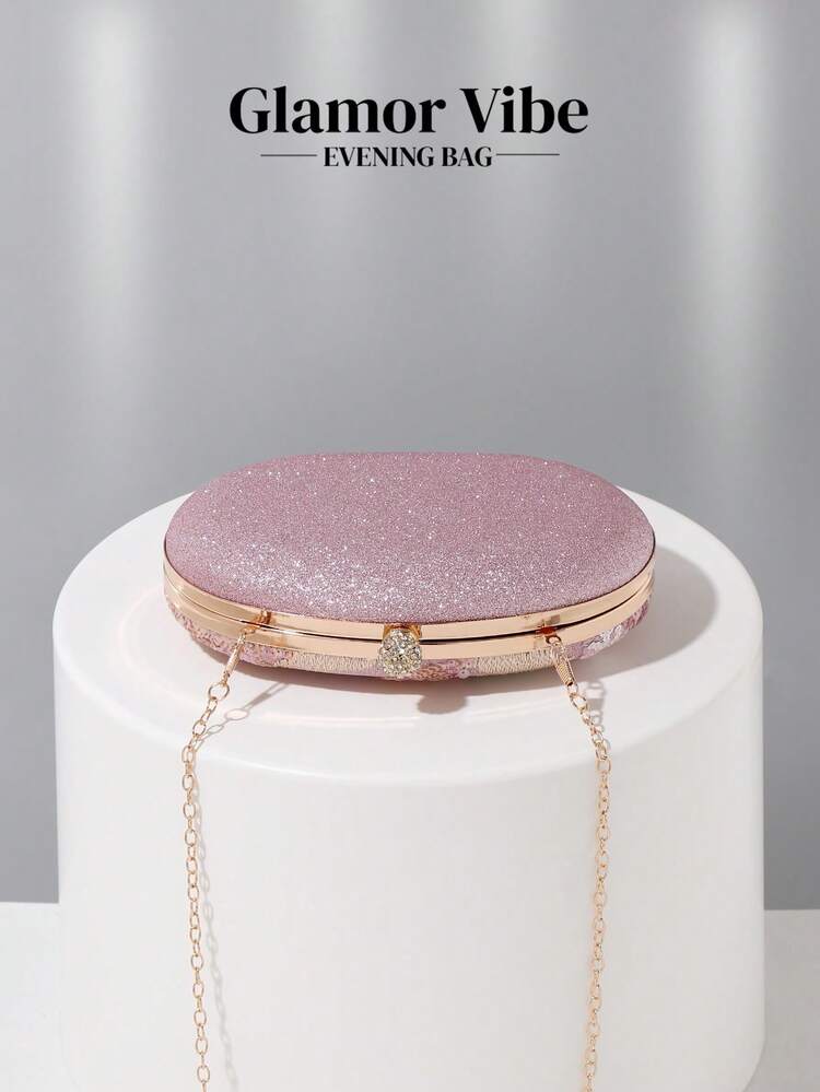 1件粉色亮片花卉刺绣手拿包，硬盒式设计，伴娘手提包，正式派对包，婚礼手拿包，适合女性出席正式活动、派对、婚礼，配有可拆卸链条，优雅风格 - 粉色 - 查看 7