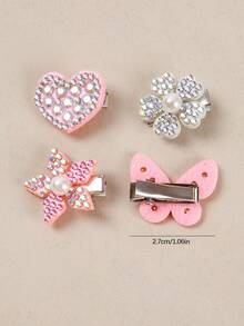 10 Stücke/Set Mädchen/Damen Perlen Herz/Blume/5-Blüten Blume/Schleife Haarspangen, süße und niedliche Strass verzierte Haarspangen, zufällige Farbe, für den täglichen Gebrauch - Verschiedenfarbig - Übersicht 4