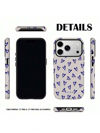 Burgi Old Money Phone Case, Navy Blue Heart, Durable Protective Case For IPhone 16/15/14/13/12 Pro Max, Gift For Her And Loved One