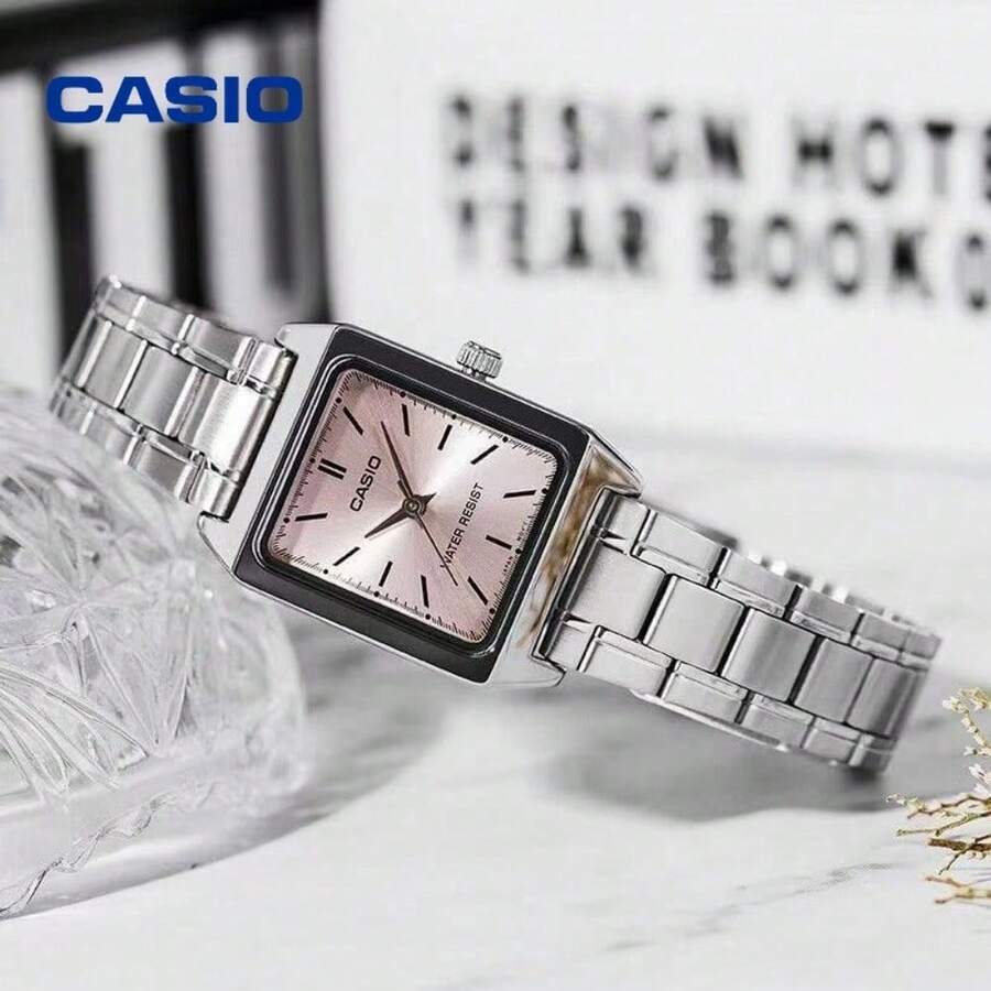 Casio 女款復古粉色方形腕錶 LTP-V007D-4E,薄鋼錶帶礦物玻璃 日常防水 極簡辦公正裝手錶 - 均碼 - 查看 1