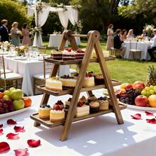A Three-Tiered Wooden Tray, A Rustic Wooden Breakfast Tray, Elegantly Displays Fresh Fruit, Pastries, And Snacks. No Electricity Required. A Kitchen Storage Rack, Buffet Display Rack, Suitable For Homes, Hotels, Restaurants, And For Holiday Entertainment, Party Decorations, And Gifts For Valentine's Day And Mother's Day. - 展示架 - 查看 6