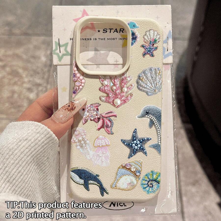 Funda para teléfono - Una nueva y elegante funda de TPU impresa en 2D con un diseño de y estrella de mar en color rosa coral y textura de lichi, compatible con varios modelos de, incluyendo 17, 16, 15, 14, 13, 12 y 11, funda a prueba de golpes, funda minimalista, funda linda para teléfono, funda con estética coqueta, funda con protección caídas de grado militar, funda linda para teléfono de Pascua. - 1 pieza - Ver 1