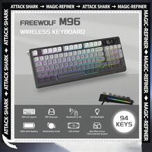 FREEWOLF M96 无线游戏键盘，旋钮控制蓝牙/2.4G无线机械键盘，RGB背光带显示屏，PBT键帽，3000mAh电池 - 查看 1