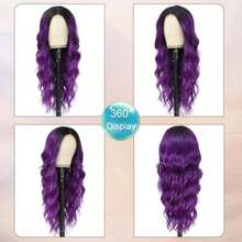 Long Ombre Purple Wig for Women 26Inch Mixed Dark Purple Wavy Curly Hair Wigs Synthetic Hair Replacement Wig Heat Resistant Hair Wig for Daily Party Use 26'' Dark Purple - Morado oscuro - Ver 6