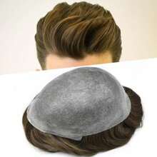 Hair Piece For Mens Toupee Real Human Hair Replacement System Thin Skin PU Toupee For Men Hair Piece System For Men Hairpiece 8X10#4 Medium Brown - 4 Marrón medio - Ver 2