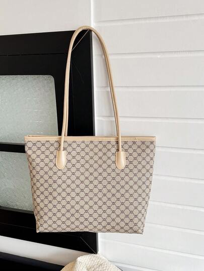 New Vintage Printed Tote Bag, Simple Fashion Large Capacity Shoulder Bag, Suitable For Office Lady Commute