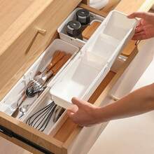 ZUKI Drawer Organizer Box For Home, Retractable Sorting, Kitchen Compartments, Underwear, Desktop Cutlery Storage Box, Sorting Sock Box - White - View 3