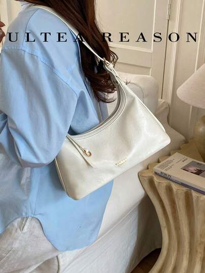 1个纯色PU皮革女士单肩包，时尚新月形腋下包，拉链封口，可调节肩带，适合女孩、女士、大学生、年轻职业人士、办公室、学校、工作、商务、通勤、户外、旅行、购物等场合。