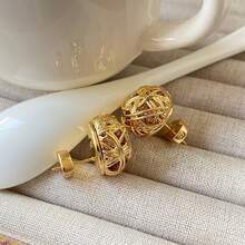 女士奢华镂空编织球形耳钉，优雅小众设计，高端欧美夸张耳环 - 編織耳環 - 查看 3