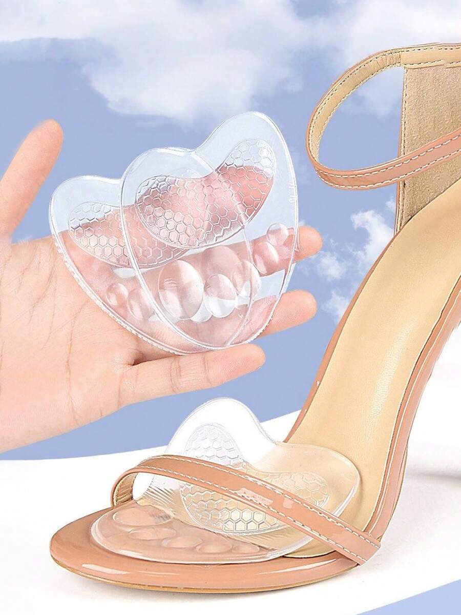 1 Par de Almofadas Transparentes em Favo de Mel para Massagem da Parte Dianteira do Pé Feminino, Palmilhas Autoadesivas Ajustáveis de Meia Medida para Saltos Altos, Adequado como Presente do Dia das Mães - Transparente - Visão 1