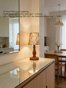 1pc LED Wooden Grain Metal Desk Lamp, Retro Fabric Pleated Lampshade Soft Light, Nordic, Italian Style, Rustic Living Room Bedroom Modern Minimalist Reading Study Desk Personalized Creative Minimalist, Warm Light Decor Multi-Purpose Warm Light Camping Romantic Elegant Atmosphere Bedside Nightlight - Multicolor - View 4
