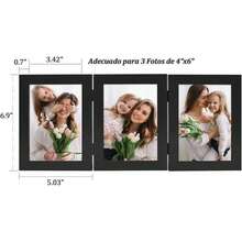 Portaretratos con Bisagras de 4x6 Pulgadas, Marcos para Fotos con 3 Aberturas, Marcos para Cuadros Vertical, Exhibición Escritorio para Oficina, Hogar, Negro - negro-3 - Ver 3