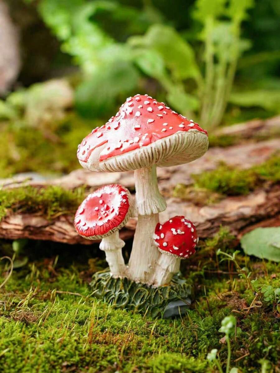 1件逼真3D手绘树脂蘑菇装饰品，适用于家居和花园盆栽植物、微型景观装饰、户外盆栽装饰、可爱种植配件、梦幻花园美学植物装饰，适用于庭院、水族箱、电视柜、草坪和家居装饰爱好者。