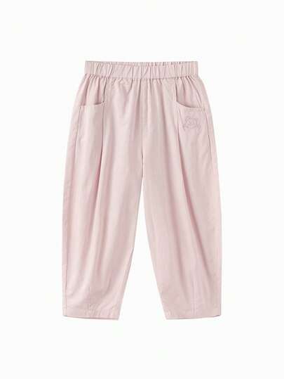 Balabala Young Girl' Summer Loose Fit Balloon Pants Boys Girls Embroidered Cute Bear Relaxed Casual Trousers