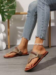 Dép xỏ ngón kẻ sọc thanh lịch dành cho nữ, dép lê đi biển nhẹ nhàng, gợi cảm, phong cách bohemian, thích hợp cho mùa hè. - Màu be - Xem 7