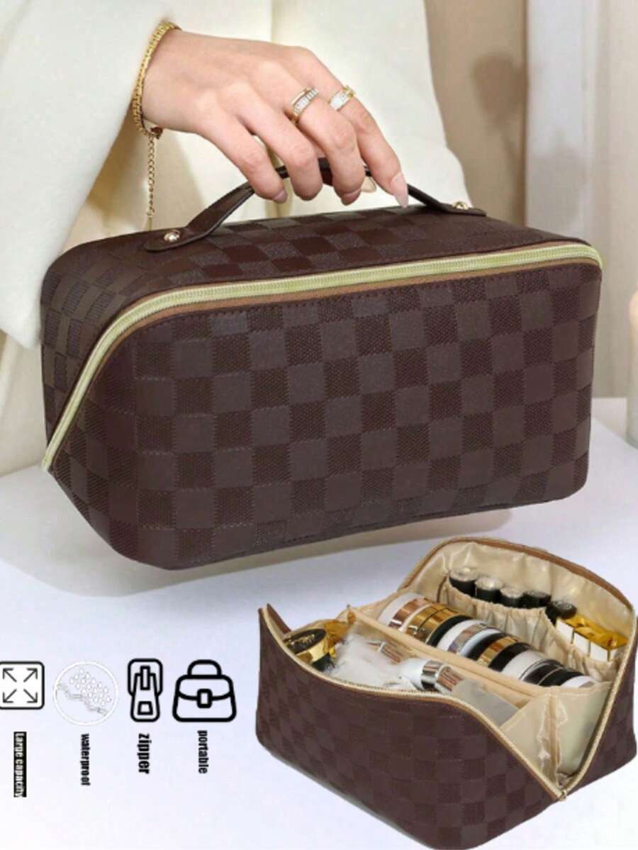 1个便携式旅行化妆包，化妆品收纳袋，洗漱包，可收纳化妆刷、化妆品、护肤品、珠宝、数码配件，适合海滩、度假、暑假旅行，化妆包，旅行必备