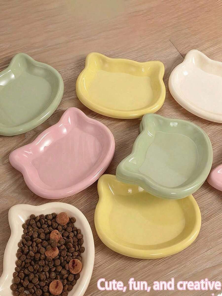 Cartoon Cat Pattern Pet Bowl, Suitable For Cats And Dogs, Provides Multiple Color Options To Meet Different Preferences, Non-Slip Base Design To Prevent Displacement, Fur-Friendly Structure To Protect Pet Feeding Experience - Multicolor - View 1