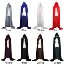 Capa de terciopelo Pleuche de Navidad, disfraz Medieval con capucha, bruja, Wicca, vampiro, disfraz de Halloween y Navidad R60T - Gris - Ver 1