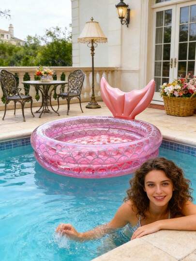 Mermaid Inflatable Swimming Pool, Large Inflatable Swimming Pool, Retro Inflatable Swimming Pool, Round Inflatable Swimming Pool, Backyard Round Swimming Pool, Summer Indoor Outdoor Beach Floating Bed Bubble Bottom, Garden Round Swimming Pool, Cute Floating Pool Indoor Outdoor Swimming Beach Water Fishing Pool, Summer, Summer Water Fun