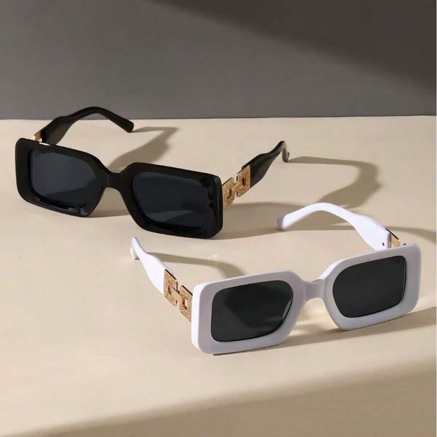 时尚眼镜盒，钻石腿眼镜盒，女士时尚眼镜，矩形小框时尚眼镜，适合时装秀的现代街头风时尚眼镜 - 灰色 - 查看 1