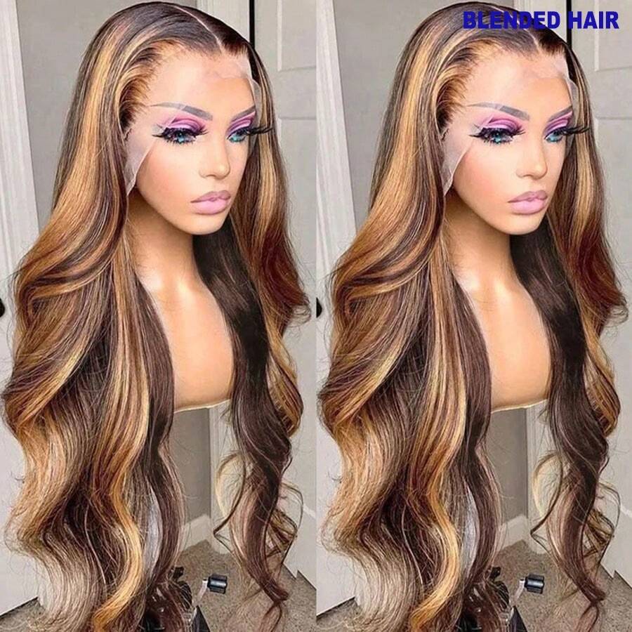 200% 密度 28 英寸 #4/27 高光假发 13x4 高清透明蕾丝前假发 预拔毛发际线假发 28 英寸 5x5 4*4 预剪裁 新手友好型水波纹人发混纺假发 女士时尚假发 适合日常佩戴或聚会 - SP4/27 - 查看 1