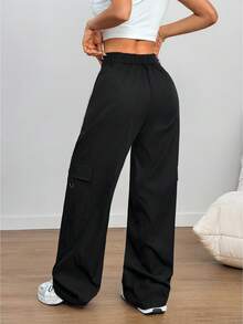 Women's Stylish And Chic Solid-Color Cargo Pants, Loose And Practical With Multiple Pockets, Sweet And Casual, Perfect For Street Style, Brunch, And Spring And Summer Outfits. - màu đen - Xem 8