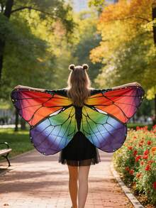 Rainbow Gradient Monarch Butterfly Wing Backpack, Adult Party Cosplay Prop, Fairy Wing Accessory, Festival Costume Wing Prop, Birthday Party Wing Decor - View 2