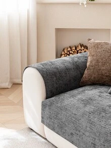 1pc Solid Color Chenille Sofa Cushion Cover, Minimalist Starry Floral Pattern, Anti-Slip Anti-Scratch Sofa Protector, Home Decor For All Seasons, Fits 1/2/3/4 Seater Sofa - Dark Grey - View 6