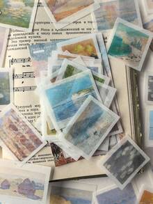 50张/包 复古风景油画风格贴纸，艺术剪贴簿装饰材料，适用于DIY - DT238 - 查看 4