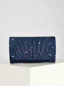 REMANLAND 优雅闪亮水晶褶皱时尚手拿包，魅力四射的派对/晚宴包，完美契合派对女孩、新娘和女士的需求。包内设有隐藏式卡槽和隔层，可作为单肩包或斜挎包使用，并配有可拆卸金属链。是舞会、宴会、派对的理想之选，也是馈赠亲友的绝佳礼物。 - 藏蓝色 - 查看 3