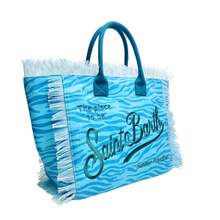 Canvas-Strandtasche Mit Quasten, Große Kapazität, Reise- Und Stadttasche - Zebra Blue - View 4