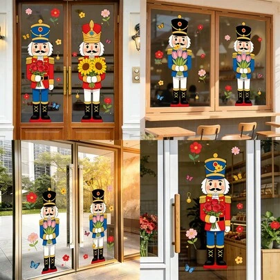 1 miếng dán cửa sổ hình người lính cầm hoa, có thể tái sử dụng, lý tưởng cho việc trưng bày cửa sổ cửa hàng, quán cà phê và trang trí nhà cửa.
