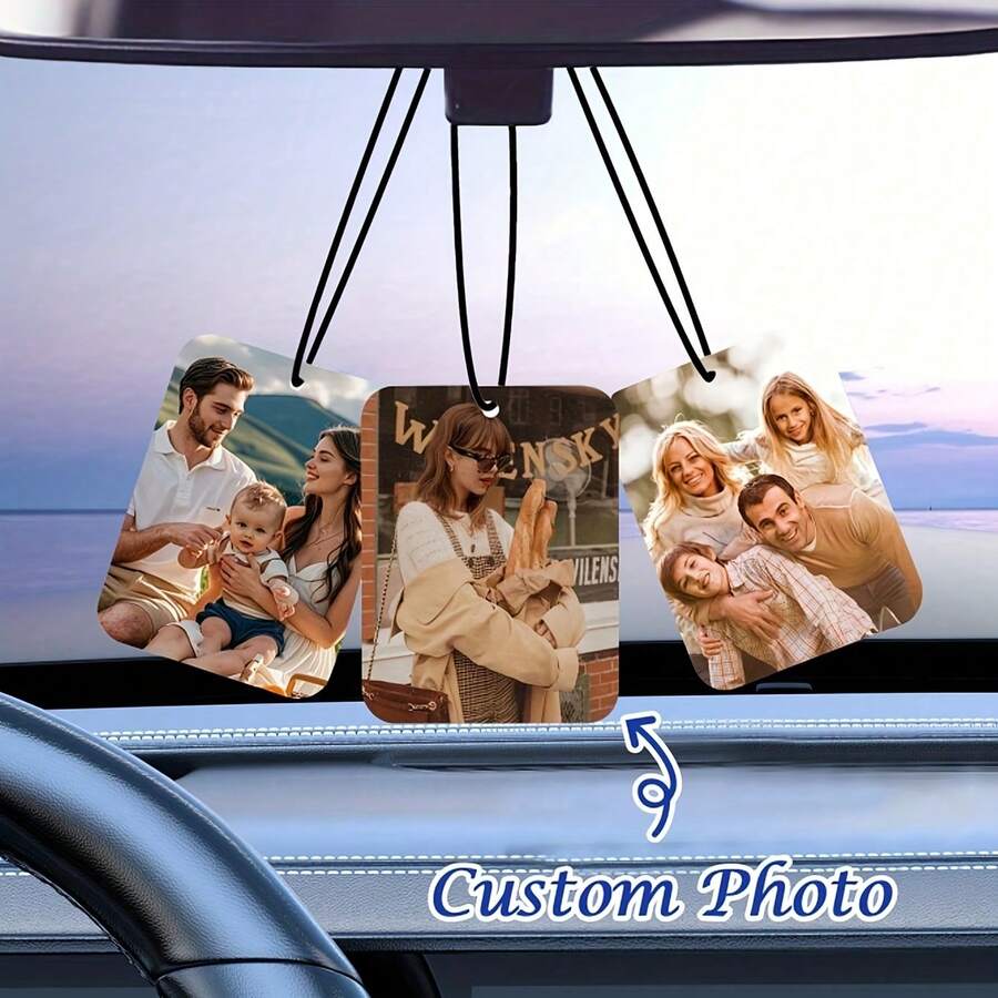 Customizable 2D Flat Rectangular Car Pendant, Suitable As Gift For Dad, Boyfriend Or Family - Multicolor - View 1