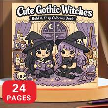 1 Cute Gothic Witch Coloring Book 24 Sheets (120gsm Thick Paper) Upgraded Deluxe Edition (Suitable For Easter, Thanksgiving, Christmas, New Year And Valentine's Day Gifts) - Single Piece - View 1